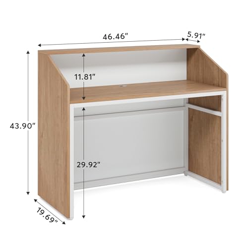 Tribesigns Modern Reception Desk with Counter, 47 inch Oak - Ideal for Checkout, Lobby, Beauty Salon