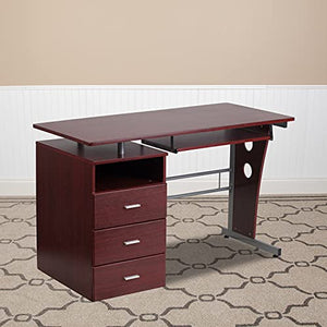 Porch & Den Pedestal 3-Drawer Computer Desk with Keyboard Tray Brown Maple Finish