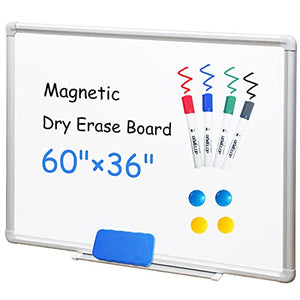 Wall Mounted whiteboard, 60x36 inch Large Magnetic Dry Erase Board for Home Office and School Supplies, Silver Aluminium Frame with Detachable Marker Tray, Markers Eraser and Magnets Included
