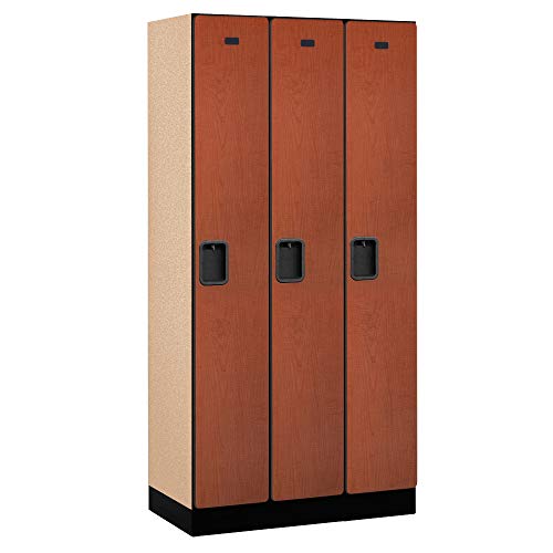 Salsbury Industries Designer Wood Locker - 1-Tier, 3 Wide Units, 6ft H x 18in D, Cherry