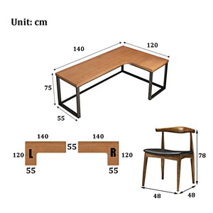 None L-Shaped Computer Desk with Office Chair, Pine Wood Table Board (Right, 140x120x75cm)