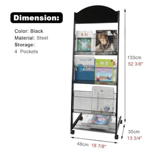 VimrOd Black Magazine Information Rack with Wheels