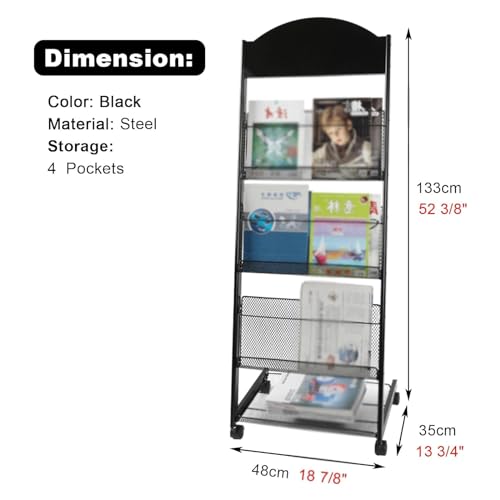 VimrOd Black Magazine Information Rack with Wheels