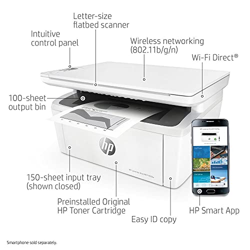 HP Laserjet Pro MFP M29W C All-in-One Wireless Monochrome Laser Printer for Home Office - Print Scan Copy - 19 ppm, 600 x 600 dpi, 8.5 x 11.69 Maximum Print Size, Hi-Speed USB