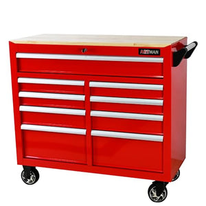 Sunhilda 9 Drawers Multifunctional Tool Cart with Wheels and Wooden Top (Red)