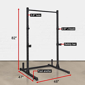 papababe Squat Rack-800 LB Capacity Power Rack 2"x 2" Steel Power Cage Squat Stand with 4 J-Hooks for Bench Press, Weightlifting and Strength Training with Adjustable Bench