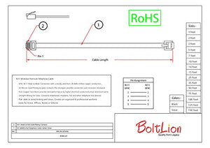 BoltLion RJ11 Modular Premium Telephone Cable 50 Feet [Data, 6P4C, Straight] - Silver, 100 Pack