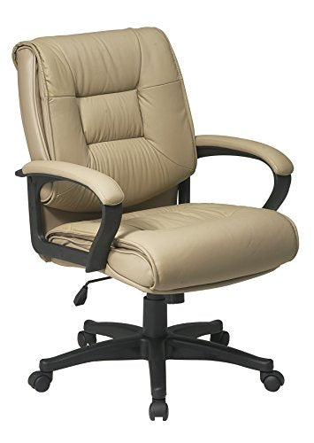 Office Star Deluxe Mid Back Executive Glove Soft Leather Chair with Padded Loop Arms, Tan