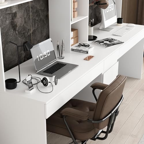 Homsee Large 2-in-1 Computer Desk with Bookshelf, Office Desk Writing Study Table - White