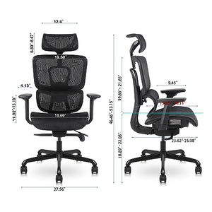 Flysky Ergonomic Mesh Office Chair with Adjustable Seat Depth, 3D Armrest, Lumbar Support - Black1