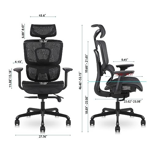 Flysky Ergonomic Mesh Office Chair with Adjustable Seat Depth, 3D Armrest, Lumbar Support - Black1