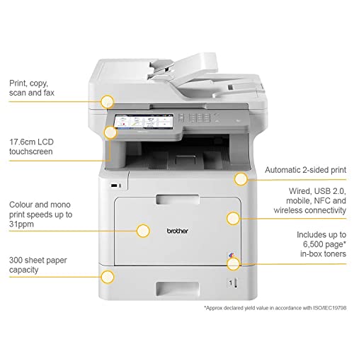 Brother Color MFC-L9570CDW Wireless Business Laser Printer - White, 33 ppm, 600 x 2400 dpi