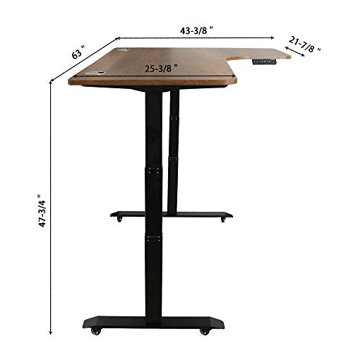Caesar Hardware AB3-63LC Ergonomic 63-in 3 Memory Buttons LED Electric Automatic Height Adjustable Sit to Stand L-Shaped Corner Work Office Desk with Black Legs, Dark Walnut