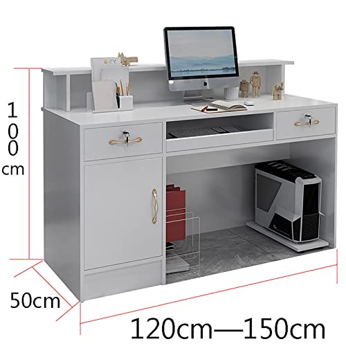 HSHBDDM Modern Reception Desk with Display Shelf & Drawers 120x50x100cm