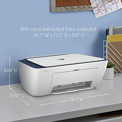HP DeskJet 2742 Series All-in-One Color Inkjet Printer I Print Copy Scan I Wireless USB Connectivity I Mobile Printing I Up to 4800 x 1200 DPI Up to 7 ISO PPM I Blue Steel + Printer Cable