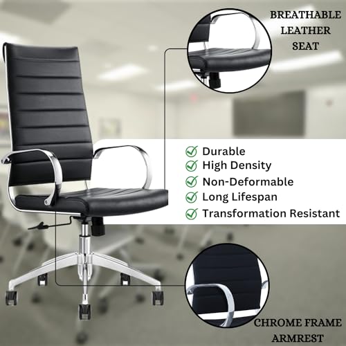 GM Seating Ribbed High Back Conference Room Chairs Set of 8 - Lumbar Support, Modern Style Executive Chair - Black