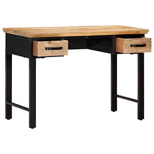 vidaXL Modern Simple Style Computer Desk PC Laptop Study Table Office Desk Workstation for Home Office, with Two Drawer 43.3"x19.6"x29.9" Solid Mango Wood