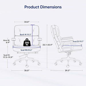 OTDMEL Genuine Leather Mid Back Executive Office Chair with Aluminum Arms and Wheels, Black