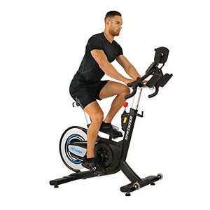 Sunny Health & Fitness Asuna 6100 Sprinter Cycle Exercise Bike - Magnetic Resistance Belt Rear Drive, 350 lb Max Weight with RPM Cadence Sensor, Dual Foot Cage/Clipless (SPD) Pedals