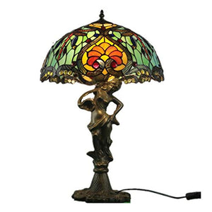 MaGiLL Tiffany Style Desk Lamp 16 Inch Retro Green Pattern Glass Desk Lamp