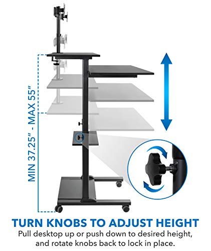 Mount-It! Mobile Standing Desk with Dual Monitor Mount - 40 Inch Wide Height Adjustable Rolling Computer Workstation with Four Wheels,