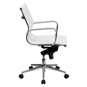 MFO Mid-Back White Ribbed Upholstered Leather Conference Chair