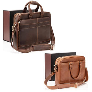 Luxorro Full-Grain Leather Compact Dark Brown, 14-inch and Faux Leather Classic Light Brown, 15.6-inch Laptop Bags perfect for formal, casual, travels, or everyday use.
