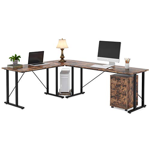 Tribesigns 83 Inch Industrial L-Shaped Desk with File Cabinet Letter Size, Large L Shapes Computer Desk Reversible Study Table Workstation for Home Office with Storage Drawers, Rustic Brown