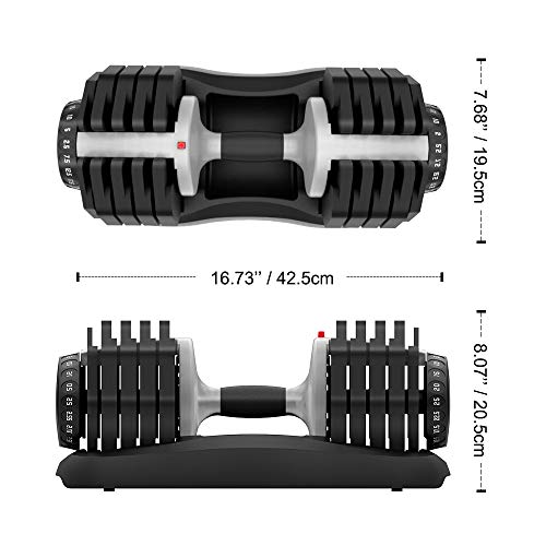 Ativafit Adjustable Dumbbell Fitness Dial Dumbbell with Handle and Weight Plate for Home Gym Note: Single (71.5 lbs) (55)