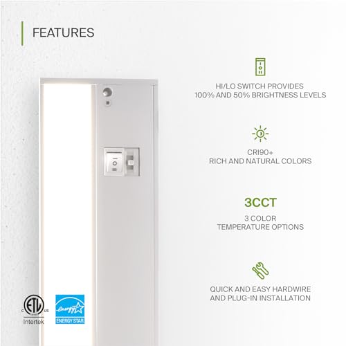 ASD LED Under Cabinet Lighting 32 Inch, Dimmable, 3 Color Levels, Linkable - White, 12 Pack