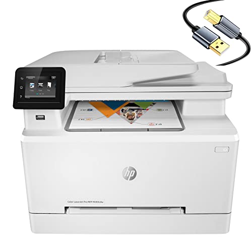 (Renewed) HP Laserjet Pro MFP M283 cdw All-in-One Wireless Color Laser Printer, White - Print Scan Copy Fax - 22 ppm, 600 x 600 dpi, 50-Sheet ADF, Auto Duplex Printing, Ethernet, Cbmoun Printer_Cable