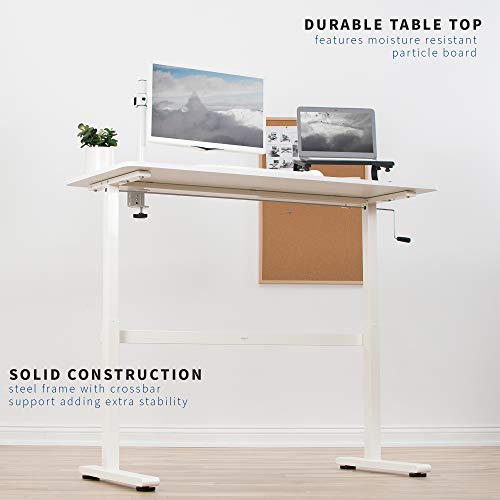 VIVO Height Adjustable 55 x 24 inch Standing Desk, Hand Crank Sit Stand Home Office Workstation with Frame and Table Top, White, DESK-M55TW