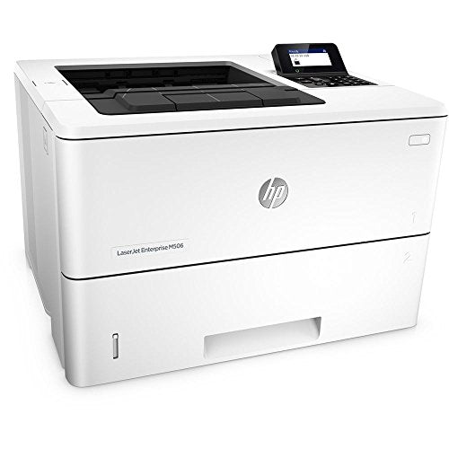 HP Laserjet Enterprise M506dn Monochrome Laser Printer (F2A69A) with Power Strip Surge Protector and Electronics Basket Microfiber Cleaning Cloth