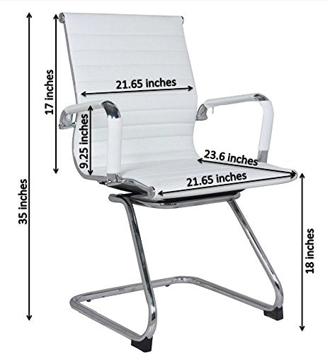 US Office Elements Leather Office Guest Chair for Reception with Removable Arms - Sled Base Without Wheels for Desk Waiting Area Lobby Conference Room - Set of 2, White