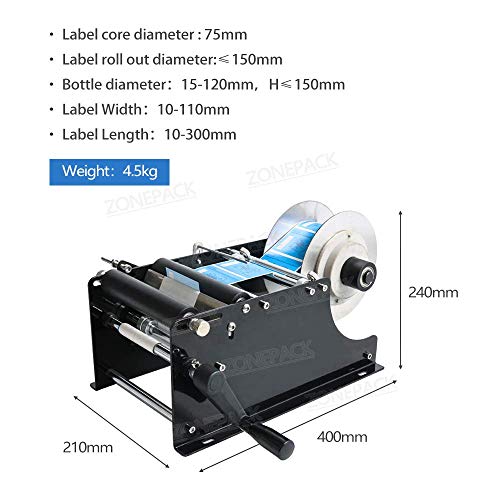 ZONEPACK Manual Round Labeling Machine with Handle Manual Round Bottle Labeler Label Applicator for Glass Metal Bottle