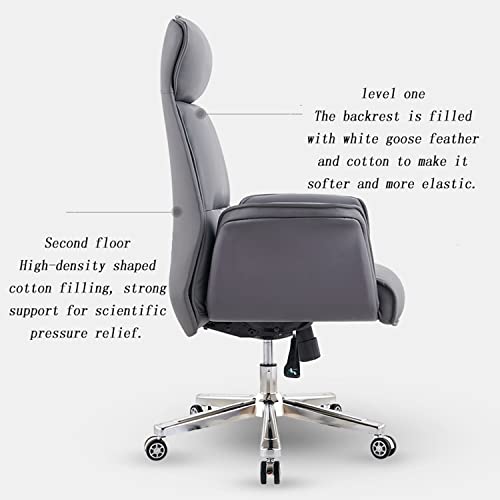 HUIQC Ergonomic Cowhide Boss Chair with Headrest, Reclining Office Chair - Brown