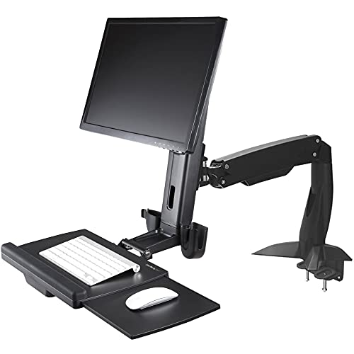 StarTech.com Sit Stand Monitor Arm - Desk Mount Adjustable Sit-Stand Workstation Arm for Single 34" VESA Mount Display - Ergonomic Articulating Standing Desk Converter with Keyboard Tray (ARMSTSCP1)