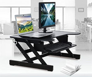 None Standing Desk Converter Height Adjustable Sit to Stand Desk for Dual Monitor and Laptop Black