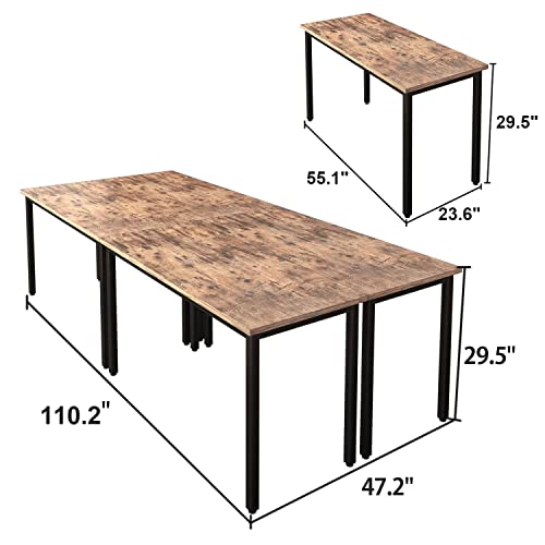 Bonzy Home 9ft Conference Table Rustic Vintage Brown 110.2"x47.2"x29.5" - 4PCS