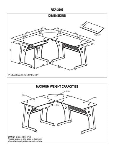 Techni Mobili Deluxe Tempered Frosted Glass L Shaped Corner Desk With Pull Out Keyboard, Graphite