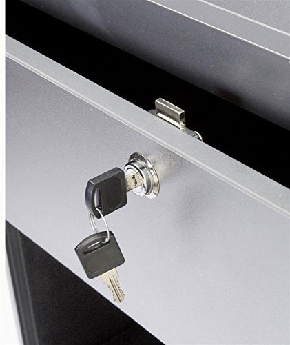 Displays2go Silver Laminate Cash Register Stand with Locking Drawer and Adjustable Storage Shelf, 24 x 38 x 23-3/4-Inch