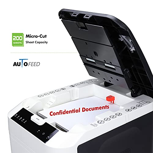 Aurora Commercial Grade 200-Sheet Auto Feed High Security Micro-Cut Paper Shredder - 60 Minutes Runtime - Security Level P-5