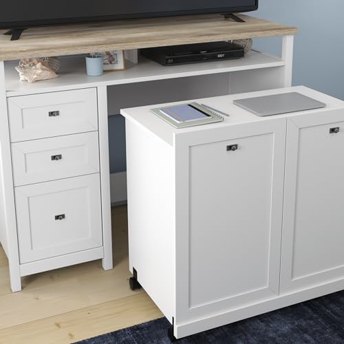 Sauder Cottage Road White Finish Credenza Desk, L: 53.15" x W: 21.81" x H: 39.02