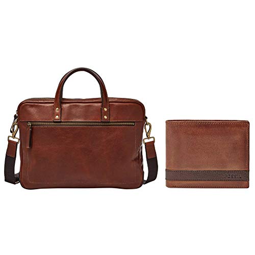 Fossil Men's Leather Single Zip Briefcase, Brown + Haskell Bag