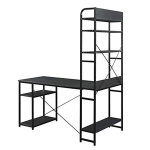 54" Reversible Large Computer Desk with 8 Storage Shelves, Office Desk Study Table Writing Desk Workstation with Hutch Bookshelf for Home Office, Black