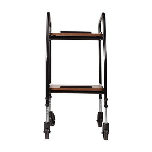 DMI Adjustable Height Rolling Utility Serving Tray Portable Table Food Cart Trolley, 2 Level Trays, 4 Wheels, Black and Silver