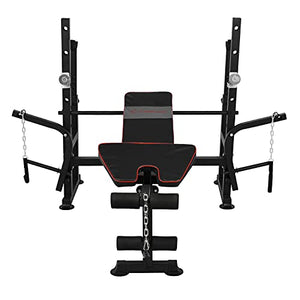 Olympic Weight Bench with Strength Training Equipment Press Squat Rack Barbell Rack | Weightlifting Bench Full-Body Workout Equipment with Preacher Curl Leg Developer for Home Fitness