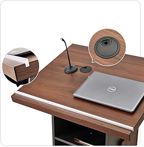 LaseVe Wooden Lectern Podium Stand with Lock Wheels - Brown
