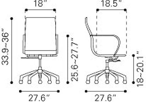 Zuo Modern 100375 Glider Low Back Office Chair, White, Slim Yet Comfortable Profile with Added Lumbar Support, Soft Leatherette Upholstery and Chrome Arms, Dimensions 27.6"W x 33.9"H x 27.6"L