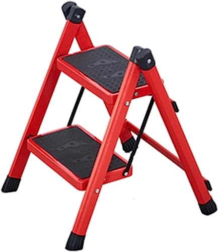 LUCEAE Folding Step Stool, 2 Steps, Sturdy Steel Ladder - Non-Slip Tread, Multi-Purpose Portable Organizer